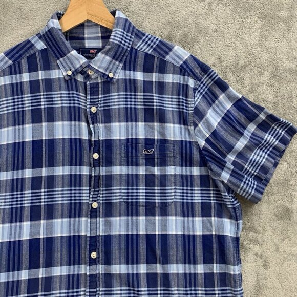 Vineyard Vines Tucker Shirt Mens Large Classic Fit Blue Plaid Casual Camp - Picture 4 of 9
